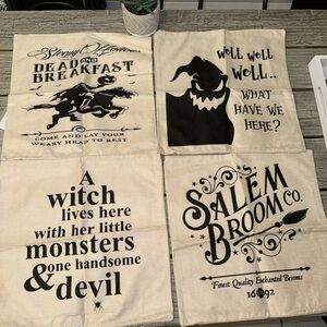 NEW Halloween SET! 4 Burlap Pillow Cases 18", 13 X 72" Burlap Table Runner,Gnome